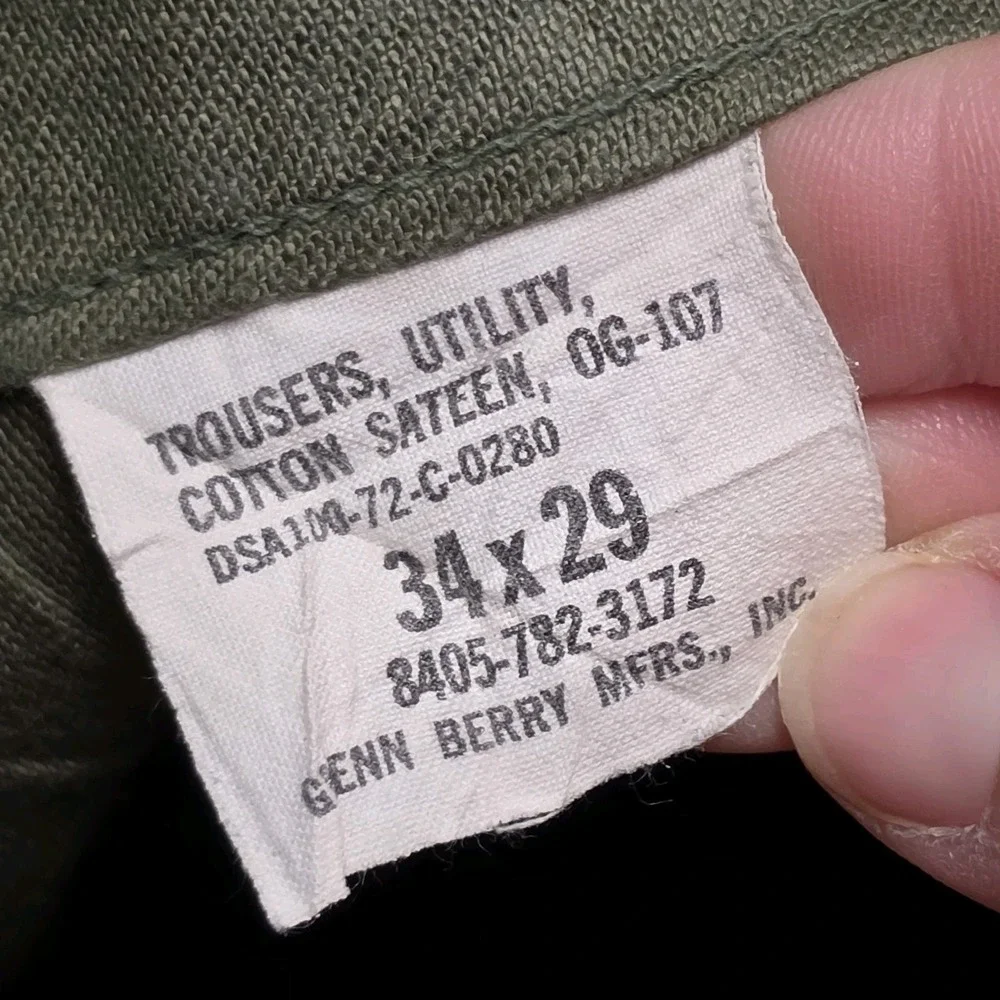 Vintage 1972 34(31)x29 VIETNAM Army Trousers OG-107 Sateen Type 1 Pants USA